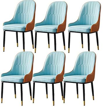 Imagem de Conjunto de 6 cadeiras de cozinha PU à prova d'água com pernas de metal cadeira de cozinha sala de estar quarto cadeira de maquiagem cadeira de jantar (cor: azul)