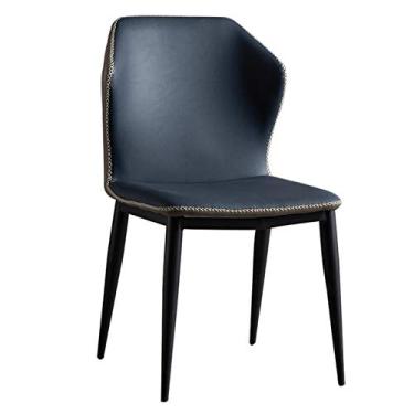 Imagem de Cadeira de jantar, cozinha, sala de jantar, móveis, cadeiras modernas de couro, cadeira de jantar de couro à prova d'água, com pernas de metal, sala de estar, quarto, cadeira de cozinha (cor: azul