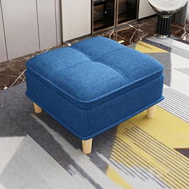 Imagem de Banqueta Ottomans, caixa de armazenamento de banco de pés, moldura de madeira, caixa de brinquedo de linho com tampa, banco de pé para sala de estar, quarto/K azul/60 x 50 x 38 cm