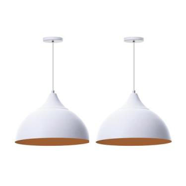 Imagem de Kit 2 Lustres Pendente Meia Lua Branco 30Cm Chapeu Branco - Ideallume