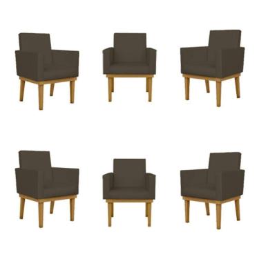 Imagem de Kit 06 Poltronas Reforçadas Escritório Courino Cor marrom