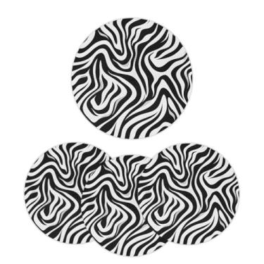 Imagem de Jogo americano redondo trançado de 38 cm, conjunto de 6 tapetes laváveis com estampa de zebra preta e branca, resistente ao calor, para cozinha, mesa de jantar, festa de casamento, decoração de casa