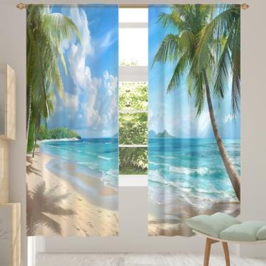 Imagem de 2 conjuntos de painéis cortinas transparentes de praia do mar tropical, cortinas transparentes arejadas com filtro leve, painéis de cortina de porta e janela para sala de estar, quarto, jantar, 192 cm