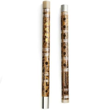 Imagem de Flauta de bambu de madeira com inserção dupla, 2 tons, 6 furos, instrumentos musicais chineses profissionais, incluindo bolsa para flauta (tecla D)