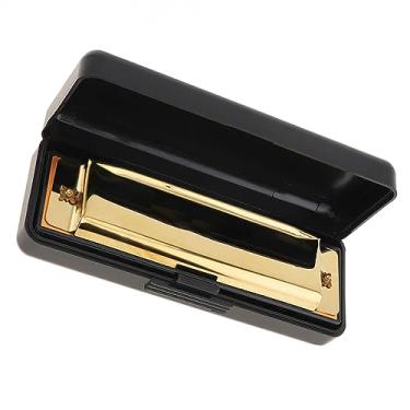 Imagem de Gaita dourada com 10 furos e 20 tons, chave C, instrumento musical com caixa de armazenamento preta