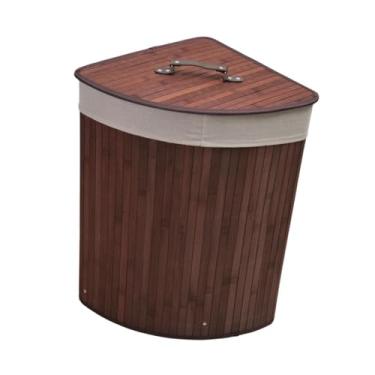 Imagem de Ｂｅｓｇａ Cesto de roupa de bambu de canto, cesto dobrável para lavar roupas e forro removível com tampa para quarto e sala de estar, CafÉ