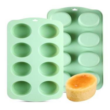 Imagem de QELEG 2 moldes de silicone para pudim, forma de cupcake antiaderente, molde oval de silicone de 8 cavidades para sabonete, bolo, pão, cupcake, cheesecake, pão de milho, muffin, brownie