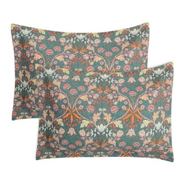 Imagem de Lady Ann Capas de travesseiro de cama tamanho padrão 50 x 66 cm, 2 peças estampa floral vibrante paisley, plantas, botânicas, acolchoadas, fronhas decorativas de algodão macio e aconchegante para cama