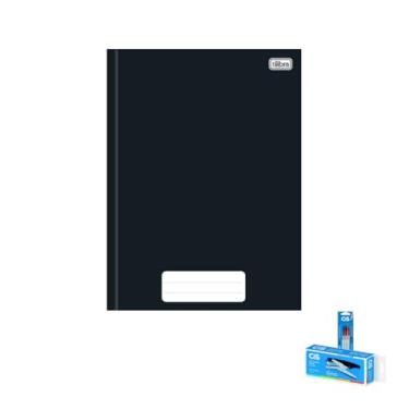 Imagem de Kit Caderno Capa Dura Tilibra Preto 80 Folhas + Caneta Esferográfica Spiro 0.7mm 3 Unidades + Grampeador Alicate S-150