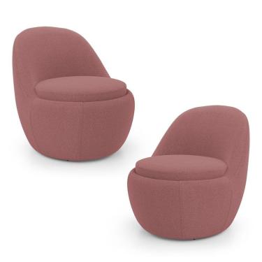 Imagem de Kit 02 Poltronas Orgânicas Living Memphis Fixa Bouclê Rosé - Desk Design