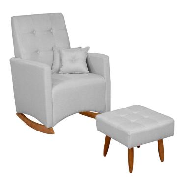 Imagem de Poltrona De Amamentação E Descanso Anne Com Base Balanço E Puff Linho Cinza - Desk Design