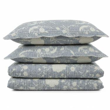 Imagem de Kit Cobre Leito Colcha Magnus King 3 Peças Dupla Face Estampado Floral - Azul - 100% Poliéster