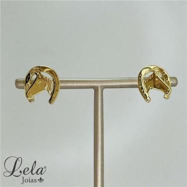 Imagem de Brinco ferradura com cavalo folheado em ouro 18k - LELA JOIAS