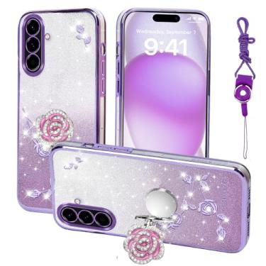 Imagem de Nouxwerx Capa para Samsung Galaxy A56 5G, capa de celular para celular para meninas e mulheres com alça de suporte de anel capa protetora à prova de choque para Samsung A56 5G (roxa)