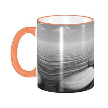 Imagem de Ourdovi Caneca de café expresso de cerâmica cinza Zen Stones, caneca de cerâmica revestida faça você mesmo, para café, sopa, chá, leite, latte, cacau quente, colorido divertido 340 g.