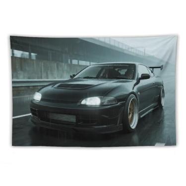 Imagem de HouLaiZhe JDM Tapeçaria de carro 3000 gt Guerreiro preto pendurado na parede quarto decoração de casa tapeçarias estética piquenique decoração de parede arte de parede para dormitório sala de estar