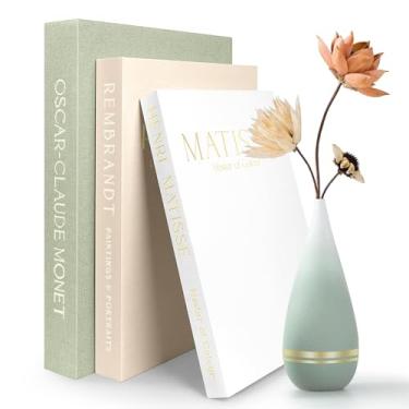 Imagem de Subeauty Livros decorativos para decoração de casa - 3 peças de caixas decorativas de linho para decoração estética de quarto, caixas modernas de armazenamento de livros falsos para mesa de café