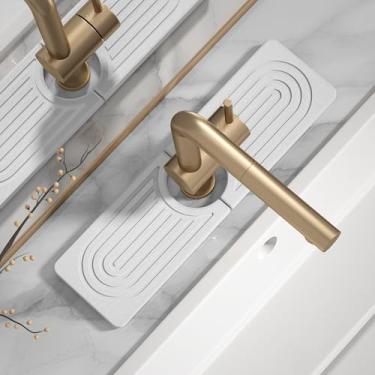 Imagem de Tapete de torneira de pedra de secagem rápida para pia de cozinha - Tapete de pia de diatomita, bandeja de pedra absorvente para balcão de banheiro, torneira de pia protetor de água fosco para balcão