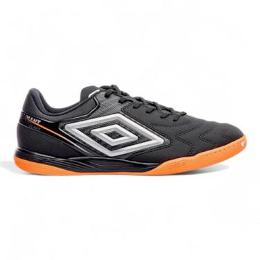 Imagem de Chuteira Futsal Umbro Adamant Master Class Club Adulto Preto Prata e Laranja Fluor - 37