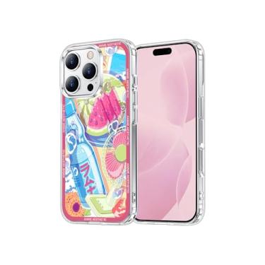 Imagem de Coaxbnue Design de paisagem estética de desenho animado fofo é macio, à prova de choque e protetor, com uma capa transparente para iPhone (rosa primavera, para iPhone 16E (6,1 polegadas),