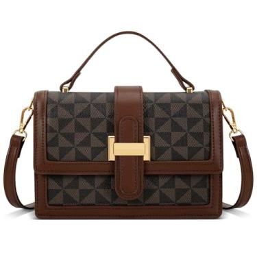 Imagem de KKXIU Bolsas transversais para mulheres - bolsas de mão superior para senhoras, bolsas de couro com alça de ombro ajustável, Xadrez marrom, 8.5 x 5.5 x 3 inches