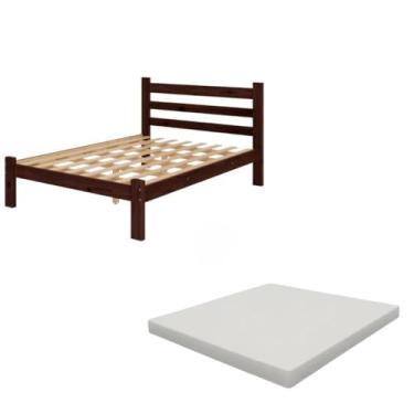 Imagem de Cama de Casal Madeira Maciça Reforçada Castanho com Colchão