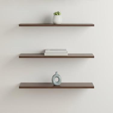 Imagem de Prateleira com Fixação Invisível MDF Madeira 90x20cm Marrom com Kit Instalação Incluso 3 Unidades