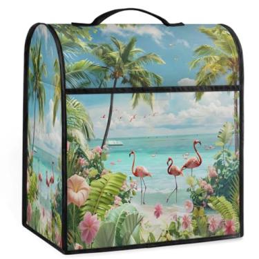 Imagem de Capa para misturador Kitchen Aid de verão, flamingo, praia, flores, suporte, compatível com batedeiras de 6 a 8 litros, capas contra poeira com bolso com zíper, bolsa organizadora de auxílio de