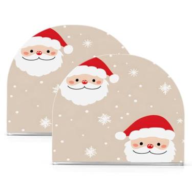 Imagem de Wassud Porta-guardanapos de acrílico com rostos de Papai Noel, dispensador de guardanapo de papel moderno em forma de U para mesa, cozinha, sala de jantar, bancada 2 peças (comporta 50-60 guardanapos)