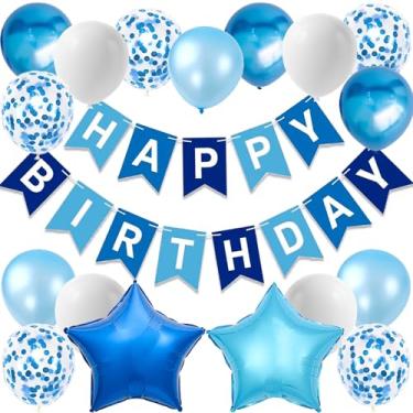 Imagem de Blue Birthday Decorations, Happy Birthday Banner with Star Balloons, 12 Inch Balloons with 2 Ribbons for Woman Party Decorations (Blue)