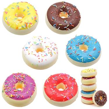 Imagem de inheming 6 unidades de donuts artificiais para exibição, donut falso realista fofo, modelo de donut falso para exibição de padaria, adereços de fotografia, decoração de casa