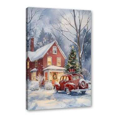 Imagem de Impressão de pôster de arte de parede retrô de Natal Papai Noel alce paisagem de inverno imagens de Natal para bar em casa pub cozinha café loja decoração de férias (SKU6,40.6x50.8 cm = (40x50 cm