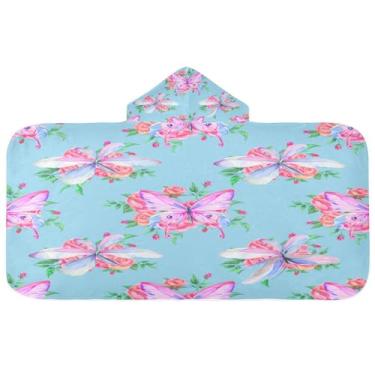 Imagem de CEBUGI Toalha de banho com capuz borboletas para crianças toalha de banho macia absorvente com capuz 127 x 59,7 cm toalha de banho de praia para meninos e meninas