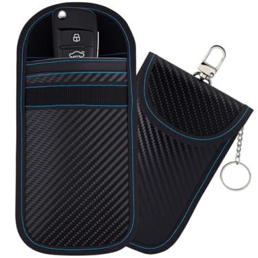 Imagem de GORGECRAFT Bolsa Faraday com 2 peças de fibra de carbono preta antifurto anti-hacking de carro premium com bloqueio de sinal RFID, porta-chaves, porta-chaves, capa protetora para proteção de segurança