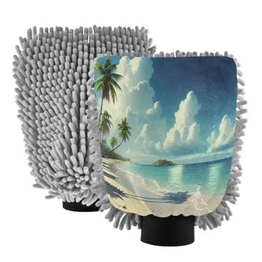 Imagem de STAYTOP Luvas de lavagem de carro para paisagem de praia, 2 peças, luvas de microfibra de chenille, sem arranhões, panos de esponja de lavagem ultra absorventes para carros, limpeza doméstica - M