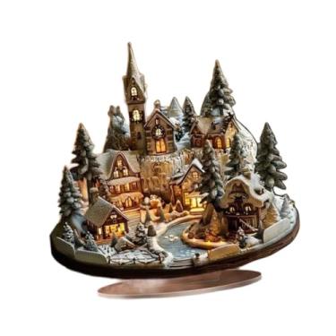 Imagem de FLCPJGV Decoração de Natal em Acrílico, Placa Decorativa 2D em Formato de Casa, com Base, para Mesa, Como Enfeite Festivo em Acrílico E Cena Decorativa de Nev, B, Tamanho real