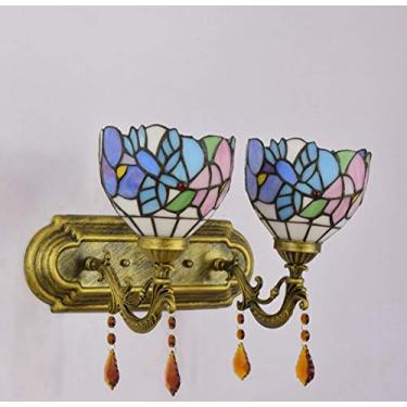 Imagem de Arandela de parede estilo Tiffany, vintage, campestre, com vitral, para quarto, sala de estar, corredor, 2 braços.