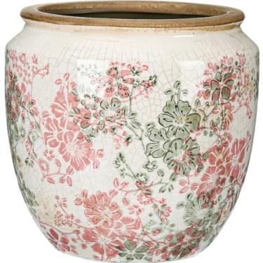 Imagem de LemonRoad Vaso de flores vintage grande de 18 cm, vaso de cerâmica chinoiserie floral com verde rosa rachado no gelo, jarro de rosa selvagem, plantador antigo retrô para decoração de casamento, mesa