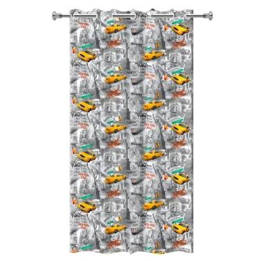 Imagem de Cortina de Box New York com Ilhós, Estampa Urbana Táxi Amarelo, Fundo Cinza, Decoração Banheiro