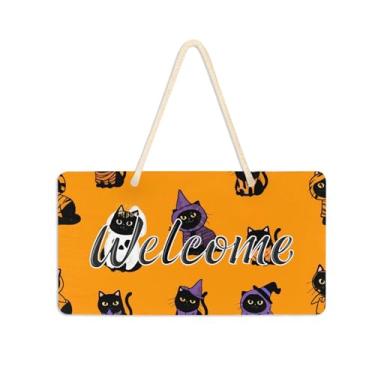 Imagem de Burbuja Placa de boas-vindas de gatos vestidos para porta da frente, placa de boas-vindas de PVC para decoração de férias de casa de fazenda, 15 x 28 cm