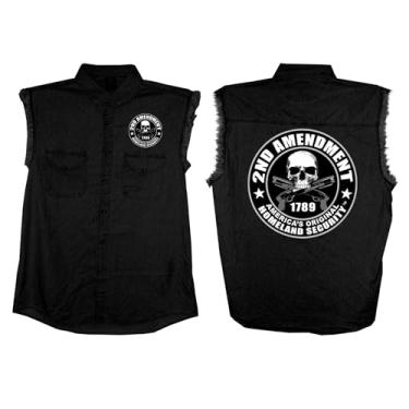 Imagem de Hot Leathers Camisa jeans masculina 2nd Amendment preta sem mangas