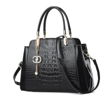 Imagem de NICOLE & DORIS Bolsa de mulher elegante malas de mão crocodilo mala tiracolo de couro envernizado malas totes impermeável mala de ombro, Preto, L, Contemporâneo