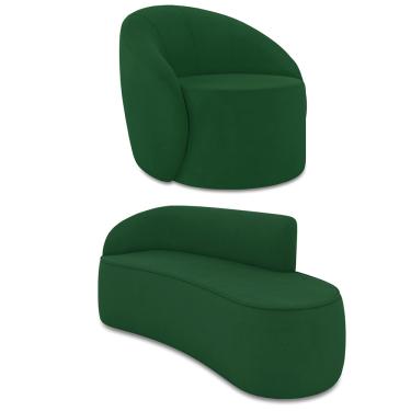 Imagem de Sofá 3 Lugares Orgânico 180cm Morgan e Poltrona Lua Suede Verde D03 - D'Rossi