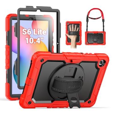 Imagem de SEYMAC Capa para Samsung Galaxy Tab S6 Lite 10,4 polegadas 2024/2022/2020 (SM-P620/P610/P615), capa protetora resistente à prova de choque com protetor de tela, suporte giratório, alça de mão/ombro,