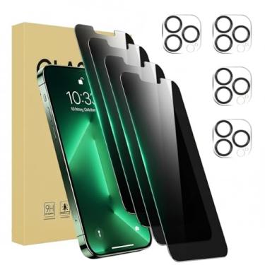 Imagem de Pacote com 4 protetores de tela de privacidade para iPhone 13 Pro Max de 6,7 polegadas com 4 protetores de lente de câmera, película de vidro temperado antiespião, antiarranhões, sensível ao toque