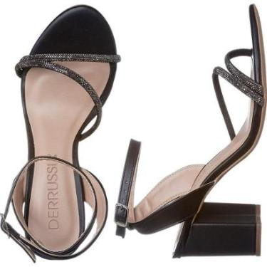 Imagem de Sandália Feminina Salto Grosso Médio Bloco Pedraria Strass-Feminino