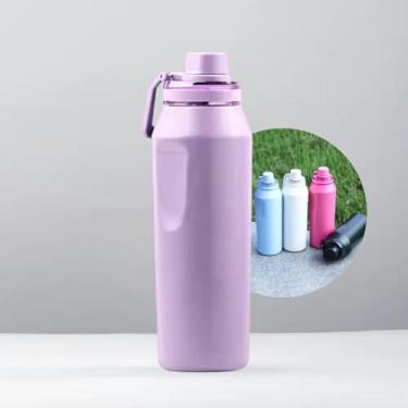 Imagem de Garrafa Térmica de Aço Inox 500ml - Tampa com Alça - Sistema de Parede Dupla Isolada à Vácuo - Ideal para Academia/Trabalho/Faculdade (Lilás)