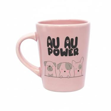 Imagem de Caneca de Porcelana Au Au Power, Rosa, 270ml, Decorativa com Estampa de Cachorrinhos, Apta para Micro-ondas e Lava-louças, 9cm x 11cm