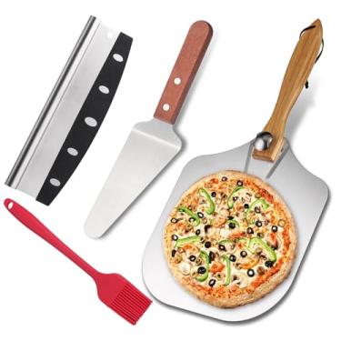 Imagem de HOUSEASSIST Conjunto De Espátulas Metal E Alumínio Para Pizza, 30,5 Cm X 35,5 Cm, Com Cortador Faca, Pá Dobrável Cabo Madeira Fácil Armazenamento, Acessórios Forno Confeitaria
