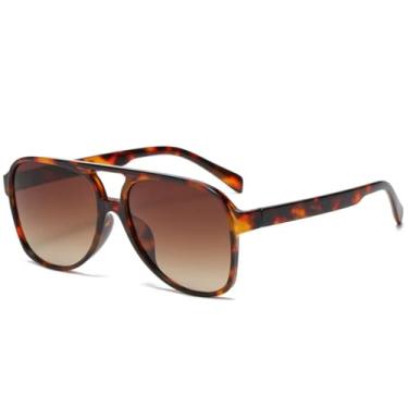 Imagem de Óculos de Sol Aviador Premium Modelo Quadrado Grande Verão Carnaval Estilo Vintage Retrô Unisex UV400 - Kranndom (Tartaruga - Marrom)